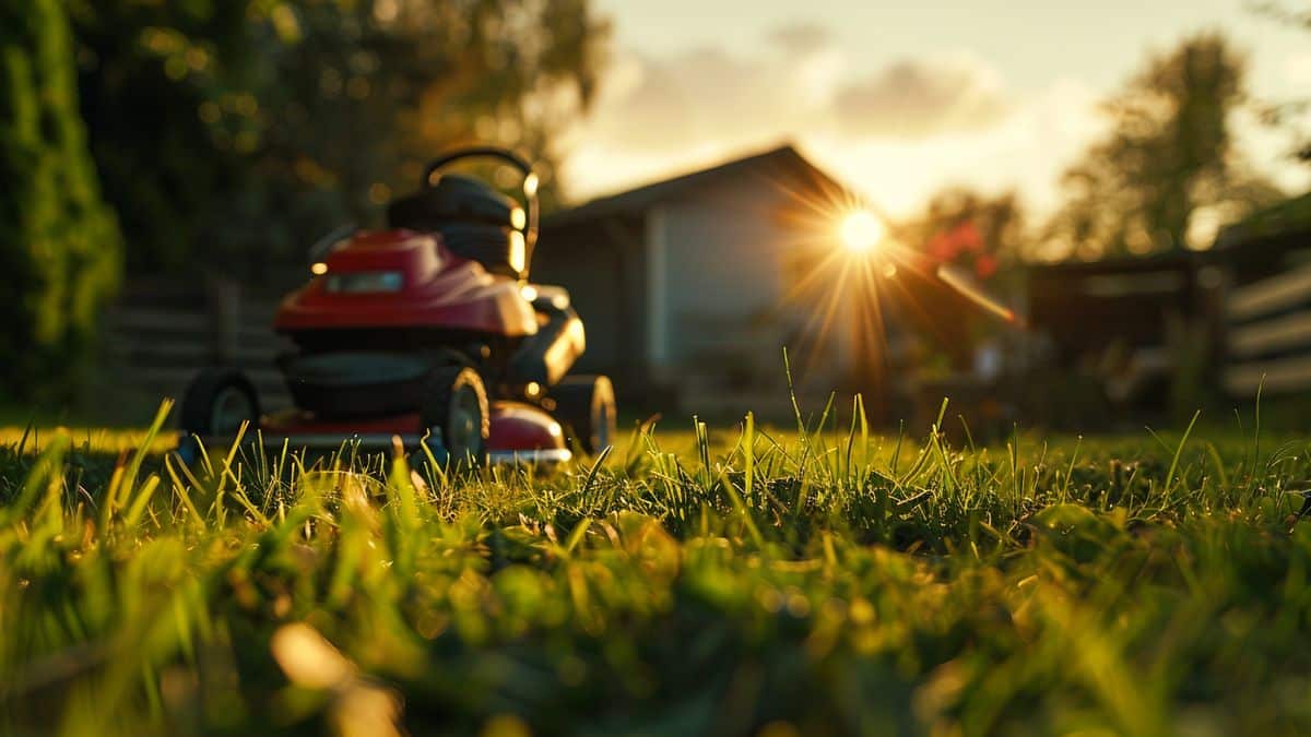 Mowing the lawn at the ideal height to prevent weed growth.