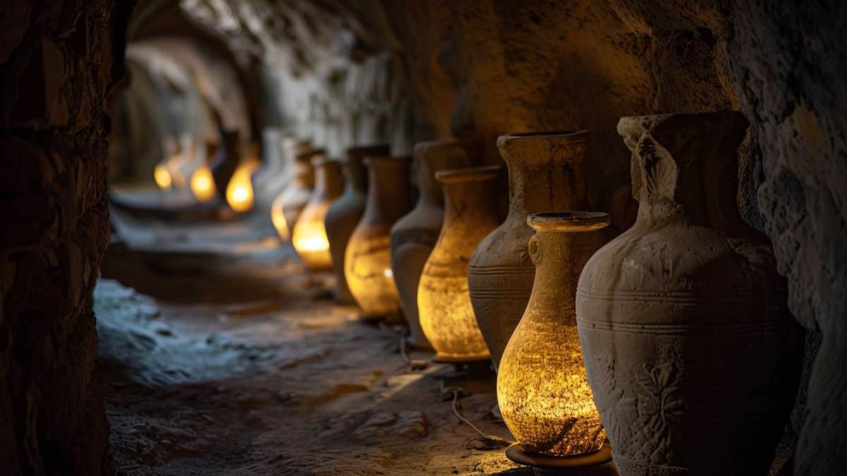 Illuminated amphorae: Add lights inside for suggestive evening effects.