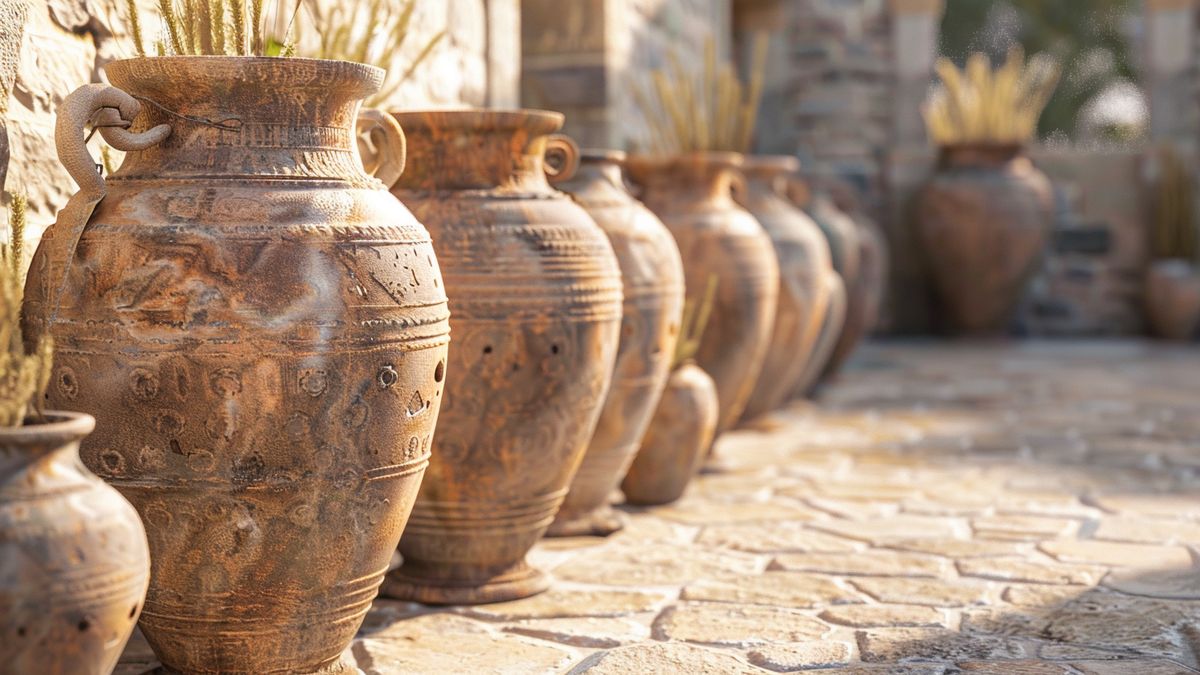 Decorating terraces or walkways with wide, rounded amphorae for impact.