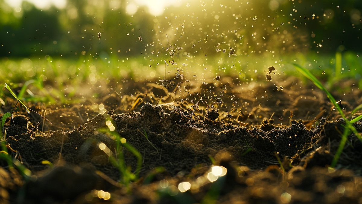 Aerating the soil to promote air, water, and nutrient circulation for healthy grass growth.