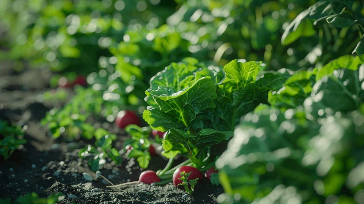 Lettuce and radishes coexisting harmoniously in a welltended vegetable patch.